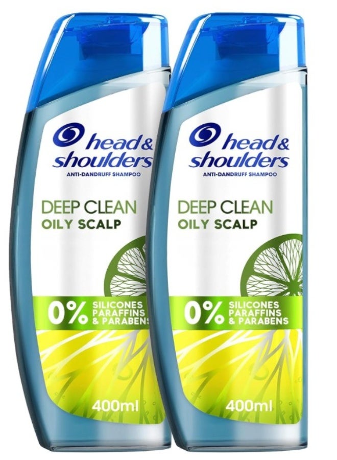 Head & Shoulders Deep Clean For SEVERE Oily Scalp, Anti-Dandruff Shampoo, Free of Silicones, Parabens and Paraffins, 2x400 ml, Pack of 2 - Image 1